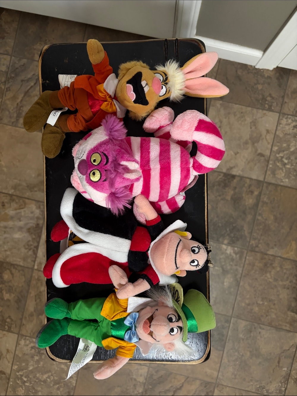 Disney Pink Striped Cheshire Cat Plush with Multicolor Wonderland Characters
